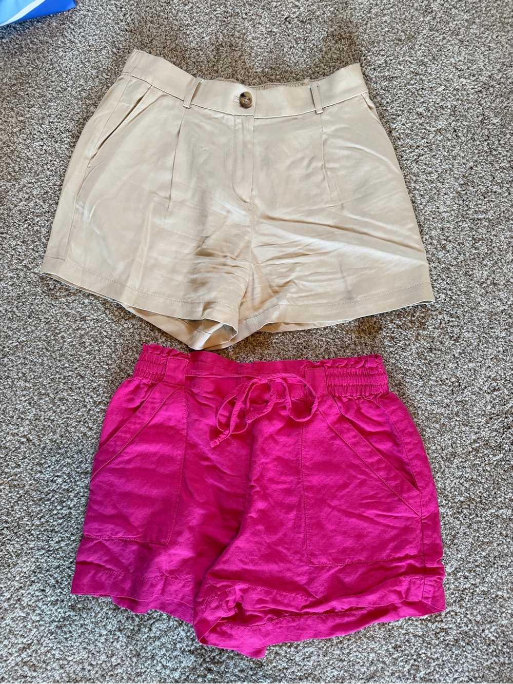 LOFT Pink Drawstring Sz Small & Tan Chino Shorts Sz 4 Lot
